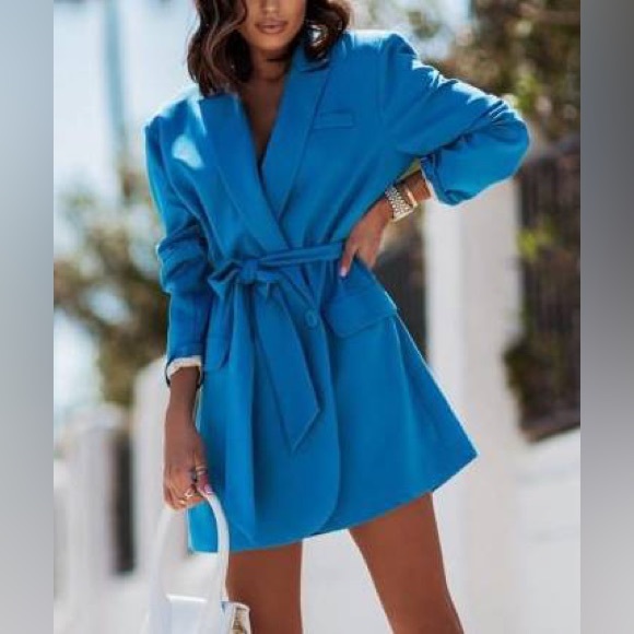 Long Sleeves Strappy Casual Blazer in Blue - Picture 3 of 4